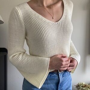 Cream long sleeve knit top